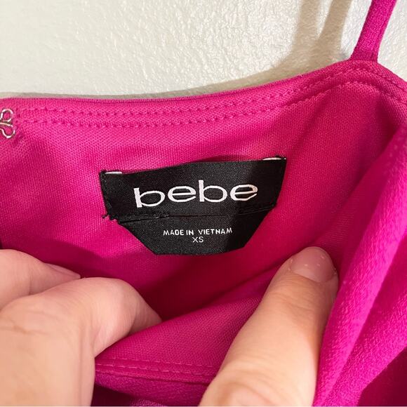 Bebe Sweetheart Neck Sleeveless Scuba Crepe Slit Jumpsuit Fuchsia Pink XS NWT - Picture 12 of 13